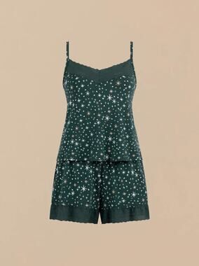 MeUndies Feel Free Ultra Modal Lace PJ Set Green Stars Large